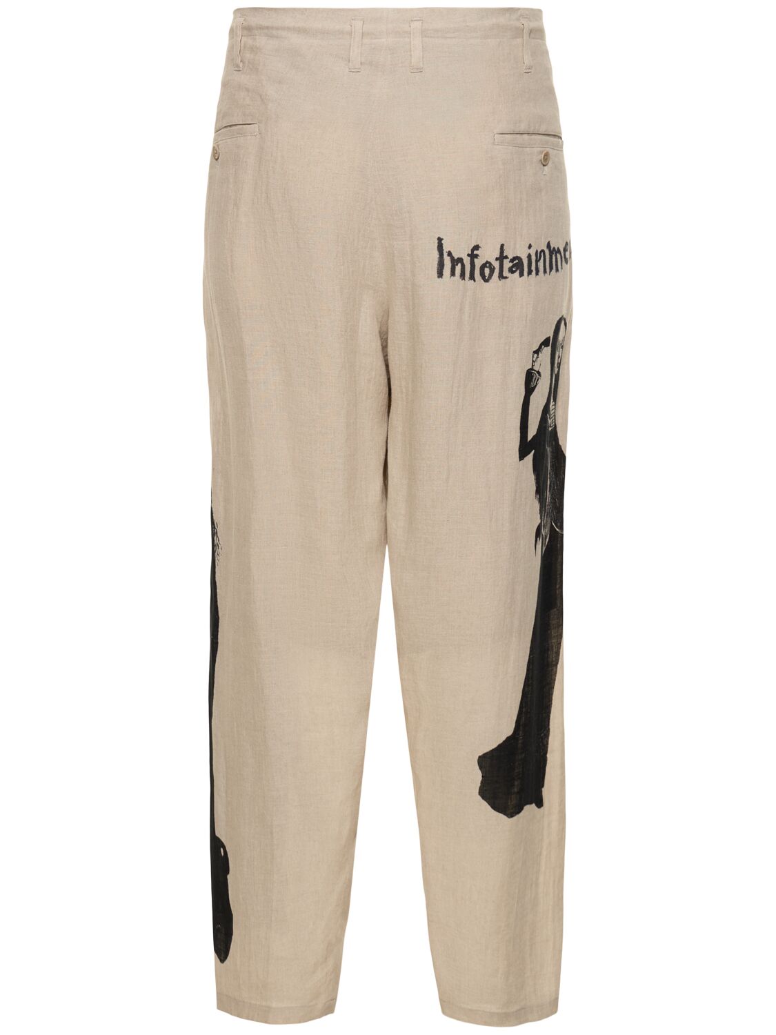 Shop Yohji Yamamoto Printed Linen Pants In White,black