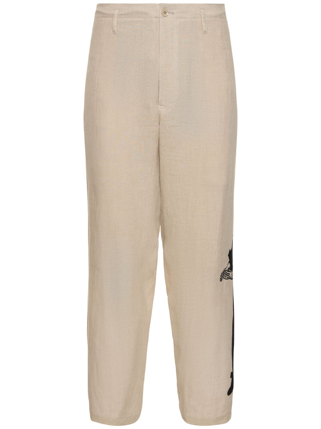 Shop Yohji Yamamoto Printed Linen Pants In White,black