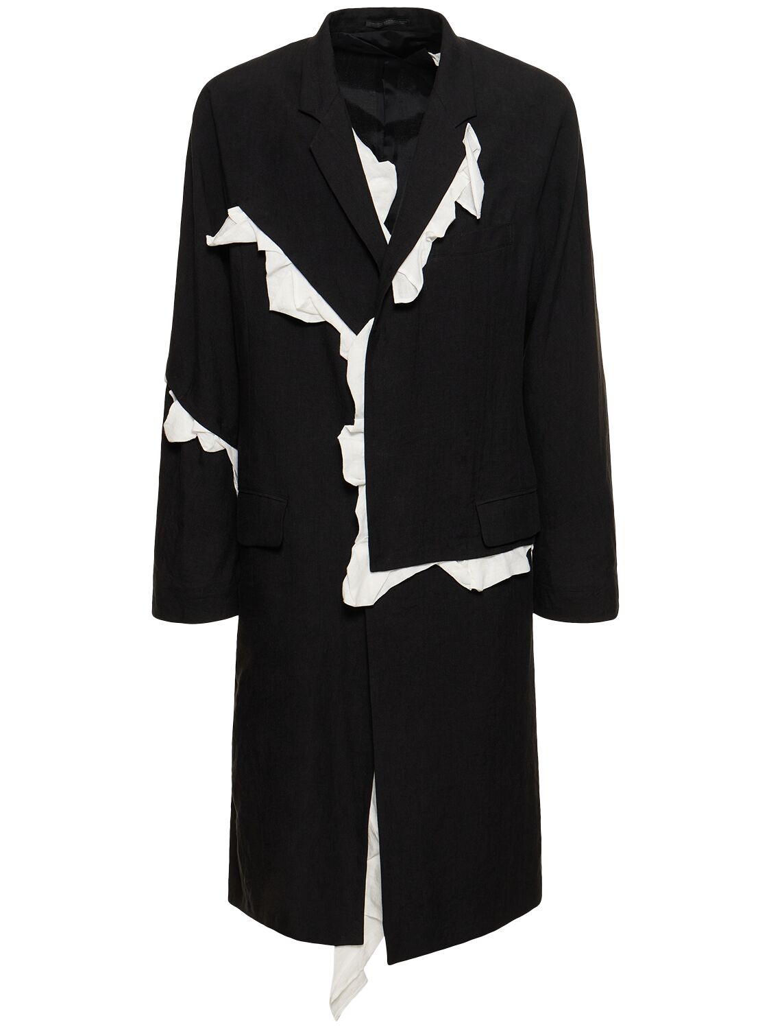 Yohji Yamamoto I-frill Safety Pin Linen Blazer In Black