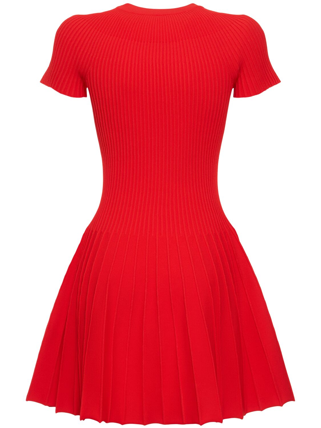 Shop Balmain Pleated Knit Short Sleeve Mini Dress In Red