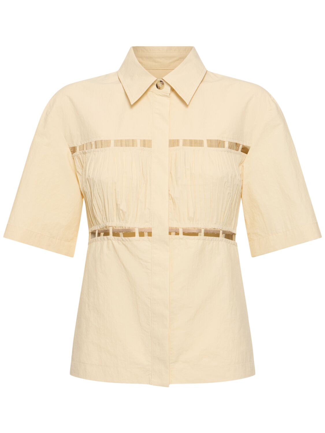 Nanushka Satu Pleated Poplin Shirt In Creme