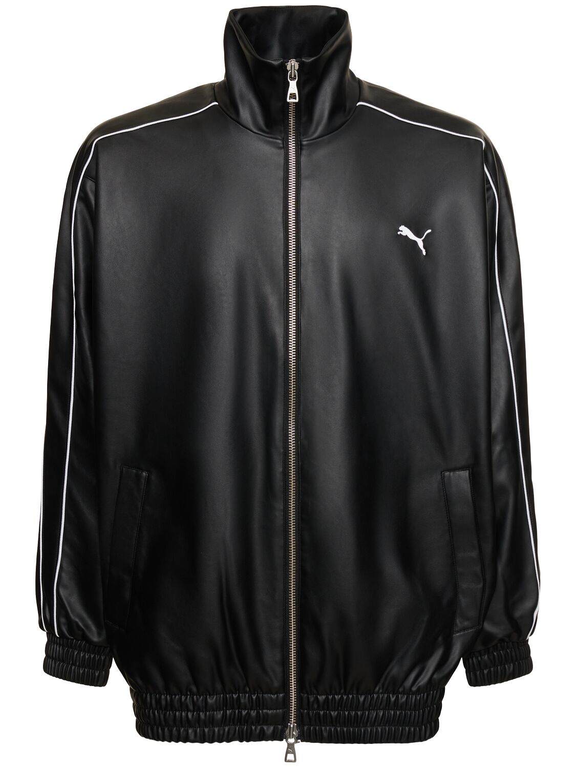 Puma T7 Faux Leather Track Jacket In Black