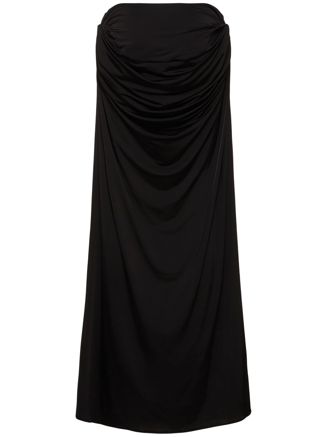 Shop Magda Butrym Draped Viscose Blend Long Skirt In Black