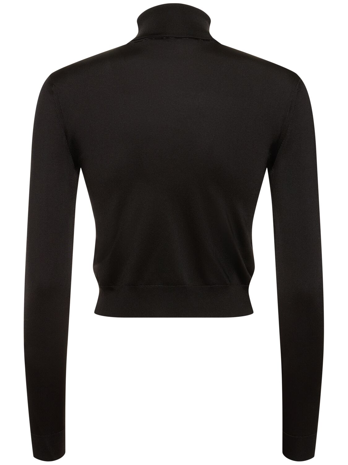Shop Ralph Lauren Long Sleeve Cropped Silk Knit Top In Black