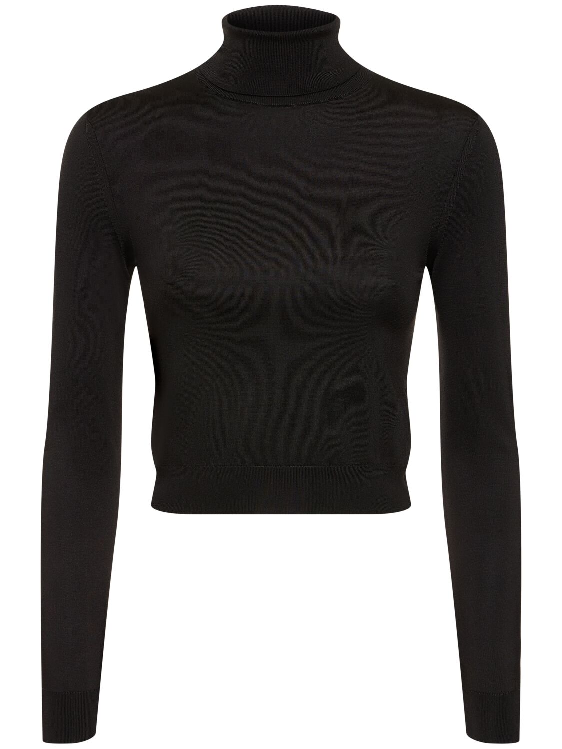 Image of Long Sleeve Cropped Silk Knit Top