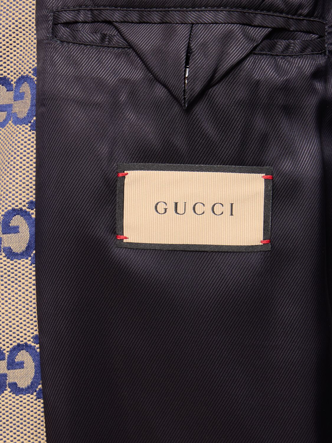 Shop Gucci Macro Gg Canvas Jacket W/leather In Beige,blue