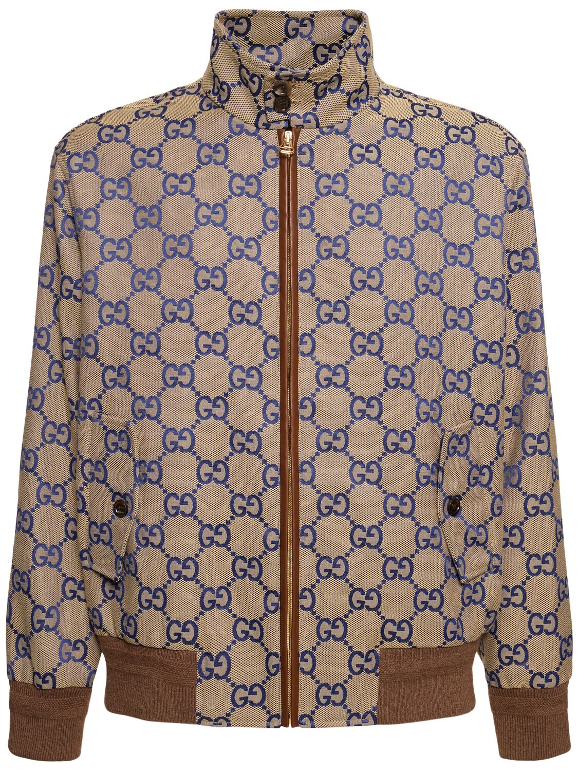 Gucci Macro Gg Canvas Jacket W/leather In Beige,blue