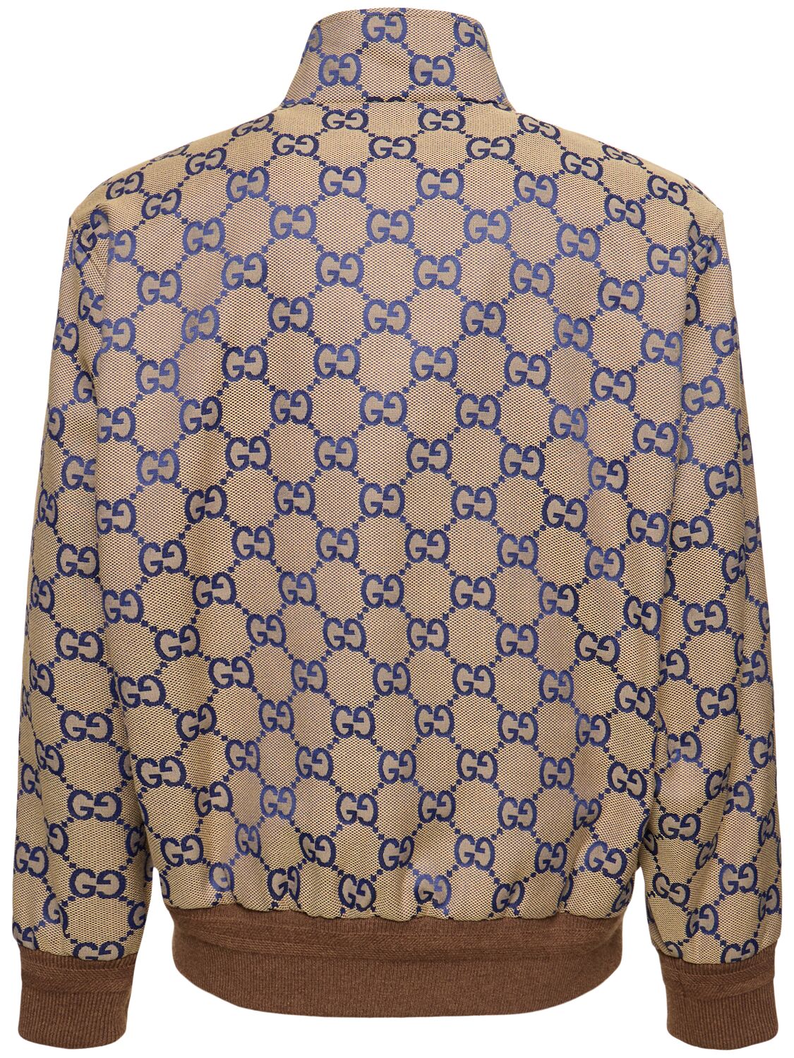 Shop Gucci Macro Gg Canvas Jacket W/leather In Beige,blue