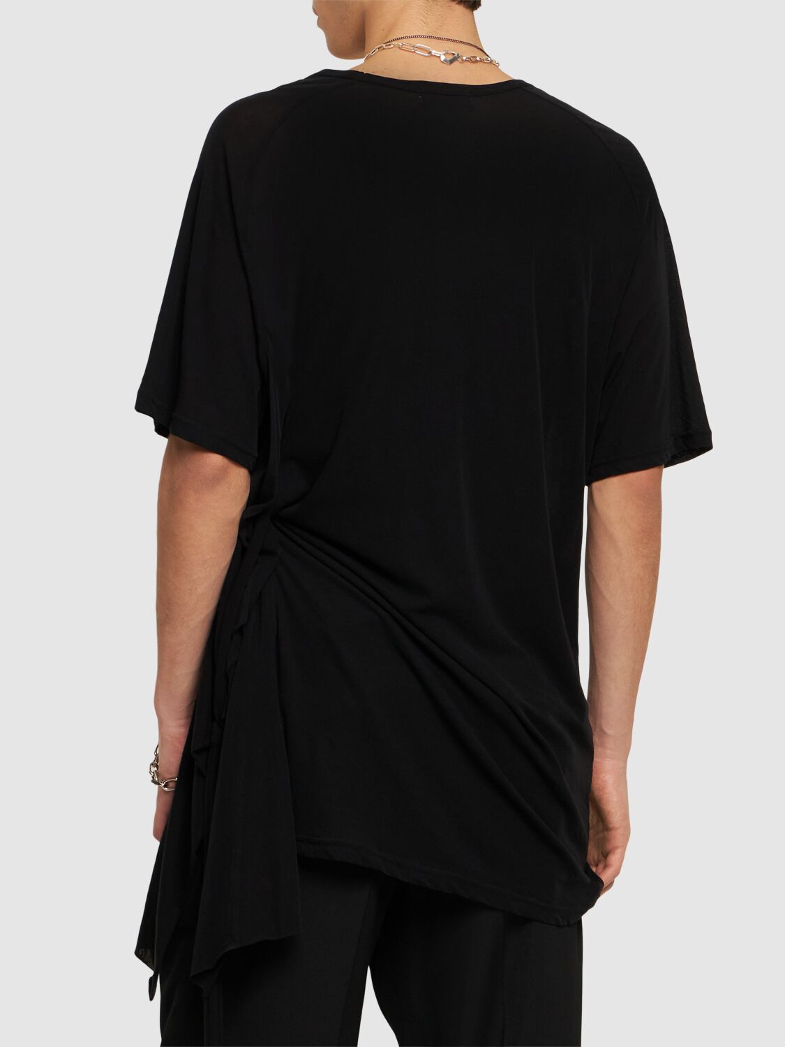 Shop Yohji Yamamoto Cotton Side String T-shirt In Black