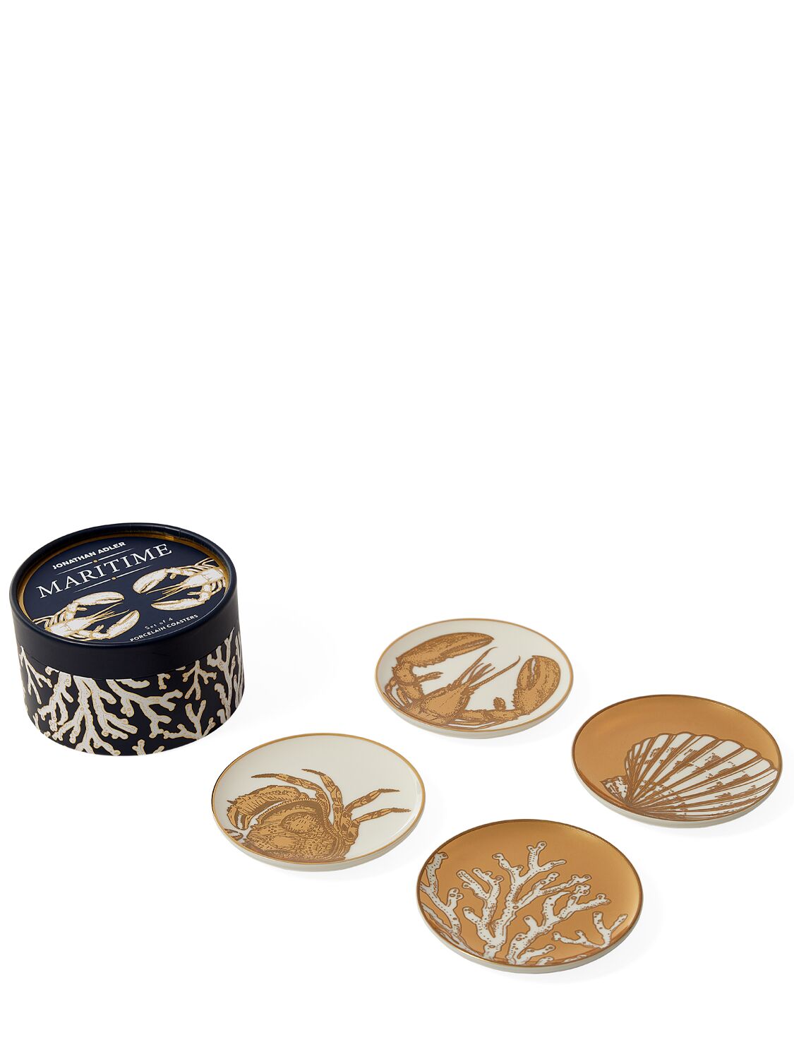 Shop Jonathan Adler Set Of 4 Maritime Cocktail Coasters In Gold