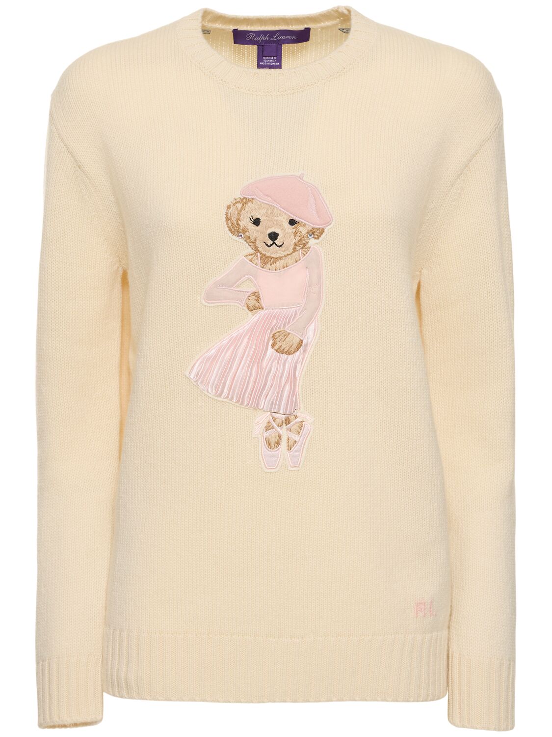 Shop Ralph Lauren Ballet Bear Cashmere Crewneck Sweater In Butter