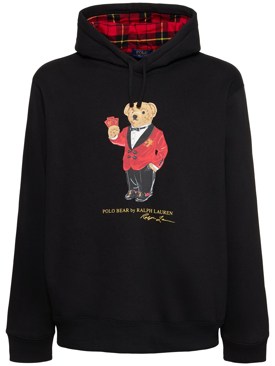 Polo Ralph Lauren Dressy Bear Print Heavyweight Hoodie In Black