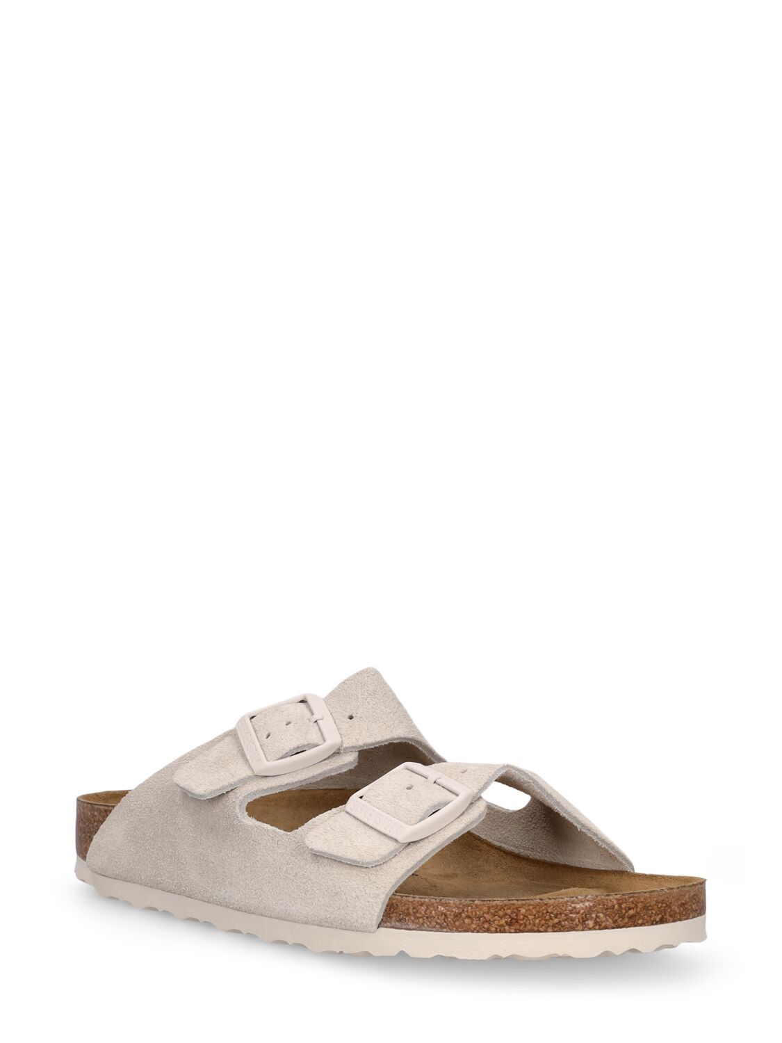 Shop Birkenstock Arizona Suede Sandals In White,beige