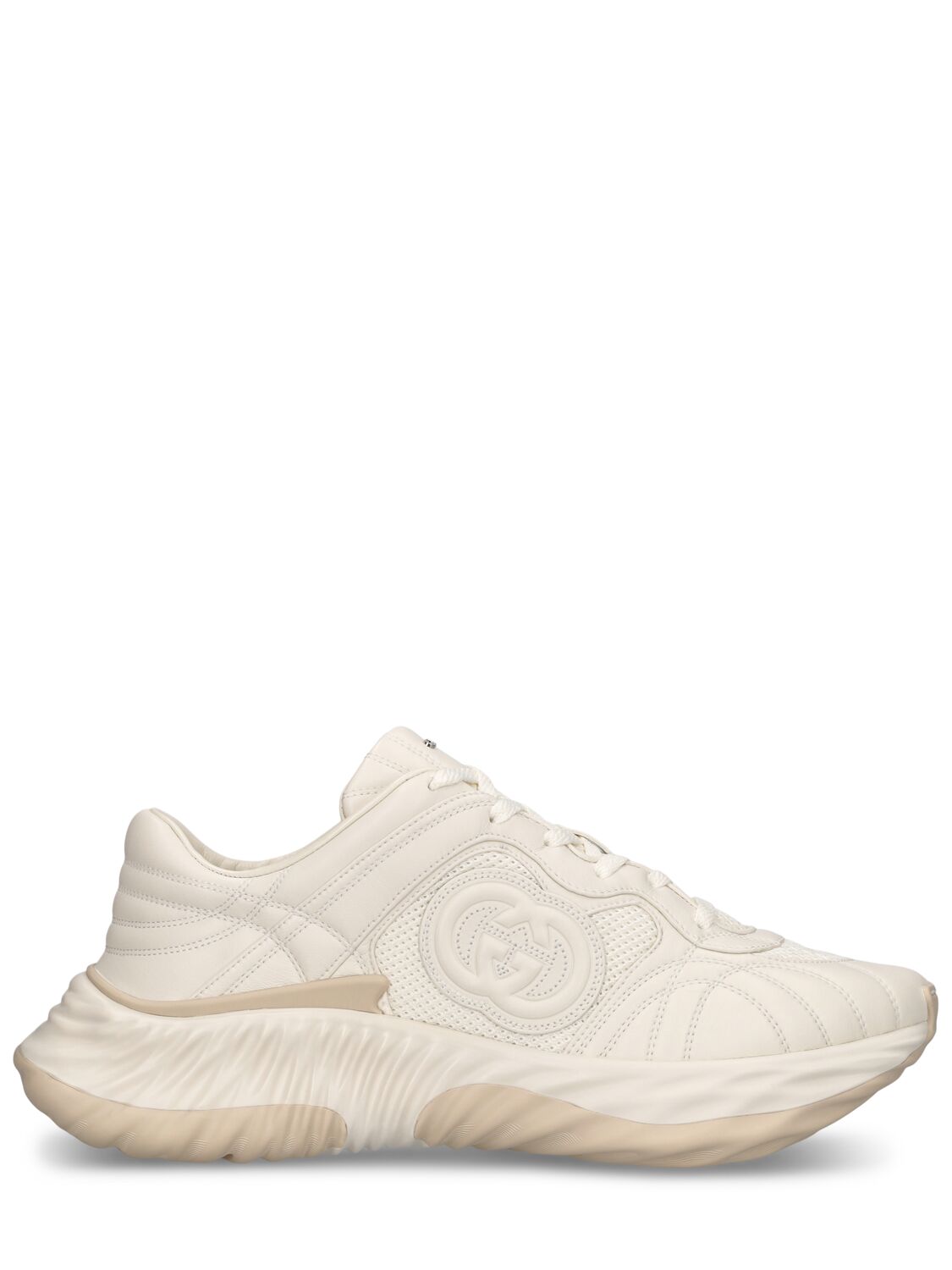 Gucci 65mm Interlocking G Leather Sneakers In Off White