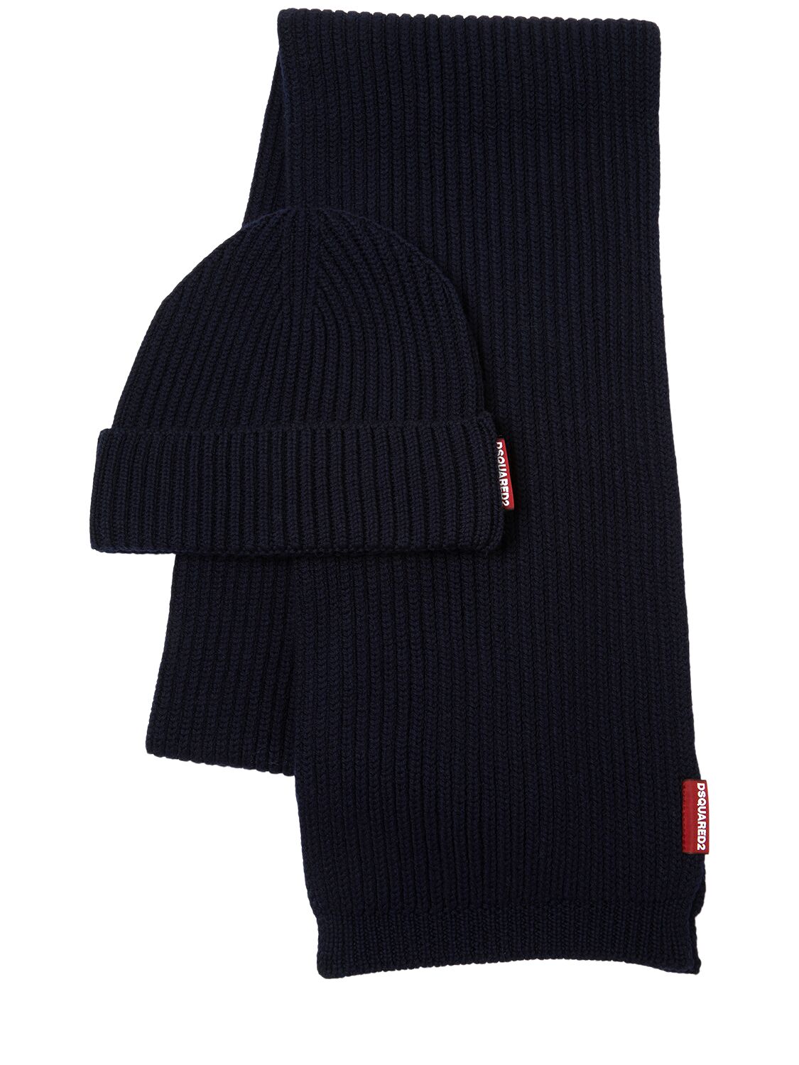 Dsquared2 Warmy Wool Knit Scarf & Hat Set In Blue