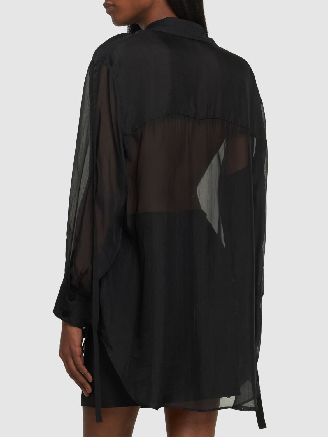 Shop St.agni Pinstripe Silk Shirt In Black