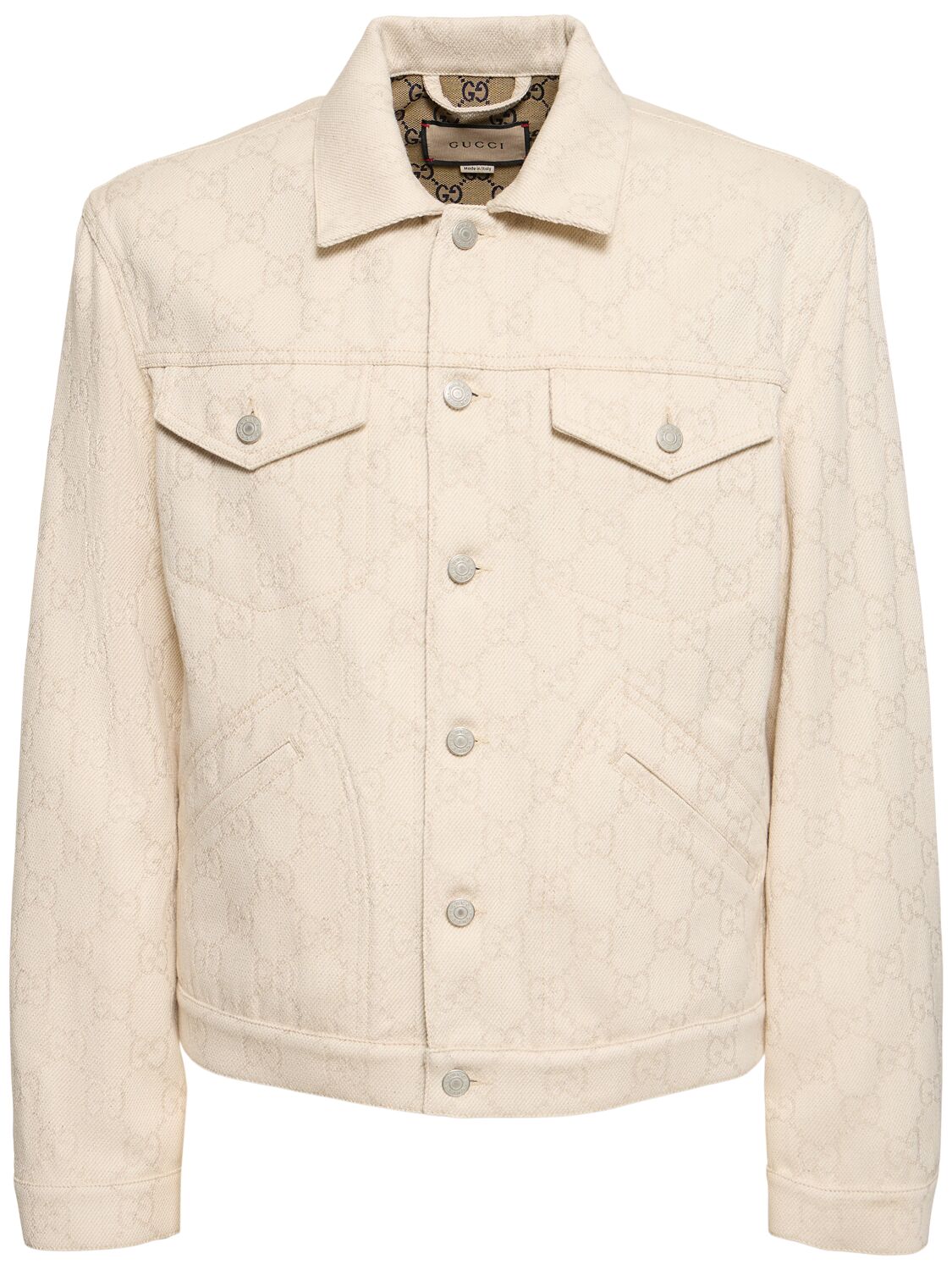 Shop Gucci Gg Jacquard Jacket In Ecru