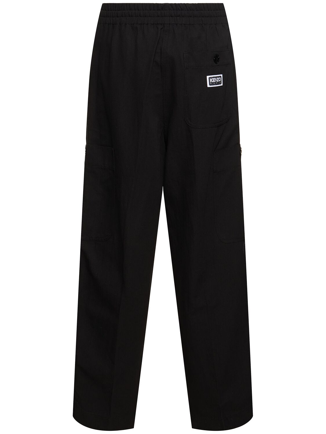Shop Kenzo Cotton & Linen Cargo Jogging Pants In Black
