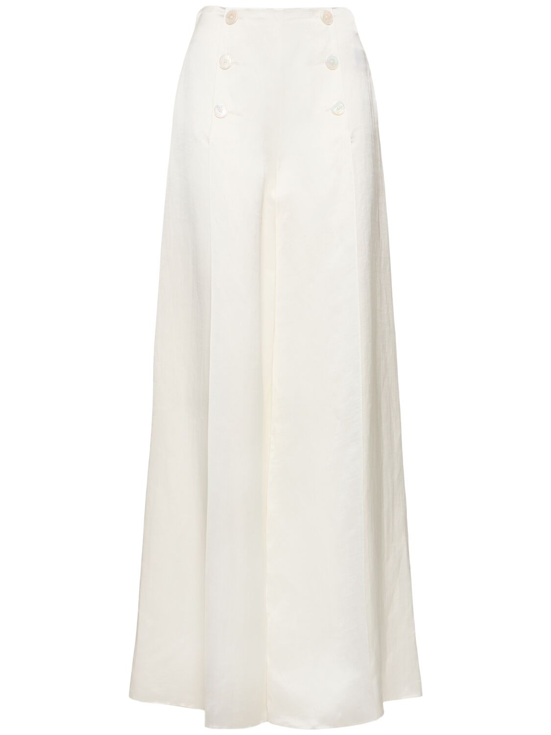 Ralph Lauren Linen Blend Split Wide Trousers In Ivory