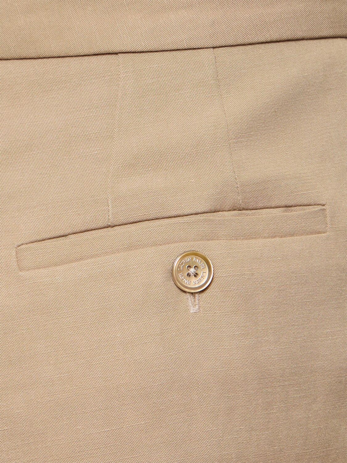 Shop Ralph Lauren Linen Blend Straight Pants In Dark Beige