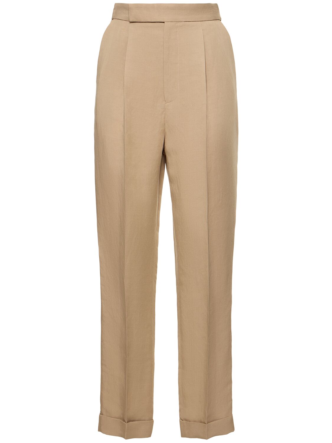 Ralph Lauren Linen Blend Straight Trousers In Dark Beige