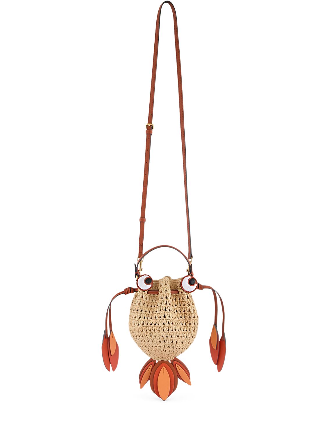 Anya Hindmarch Goldfish Raffia & Smooth Leather Bag In Natural,clement