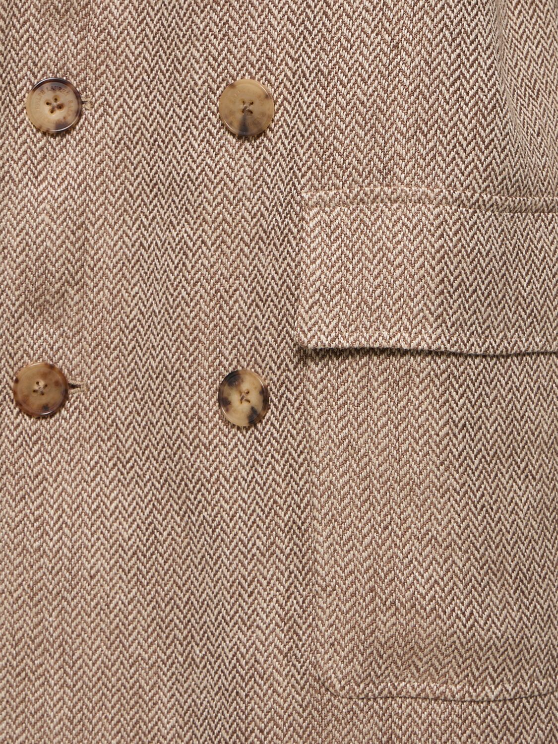 Shop Ralph Lauren Double Breast Linen Midi Coat In Dark Beige