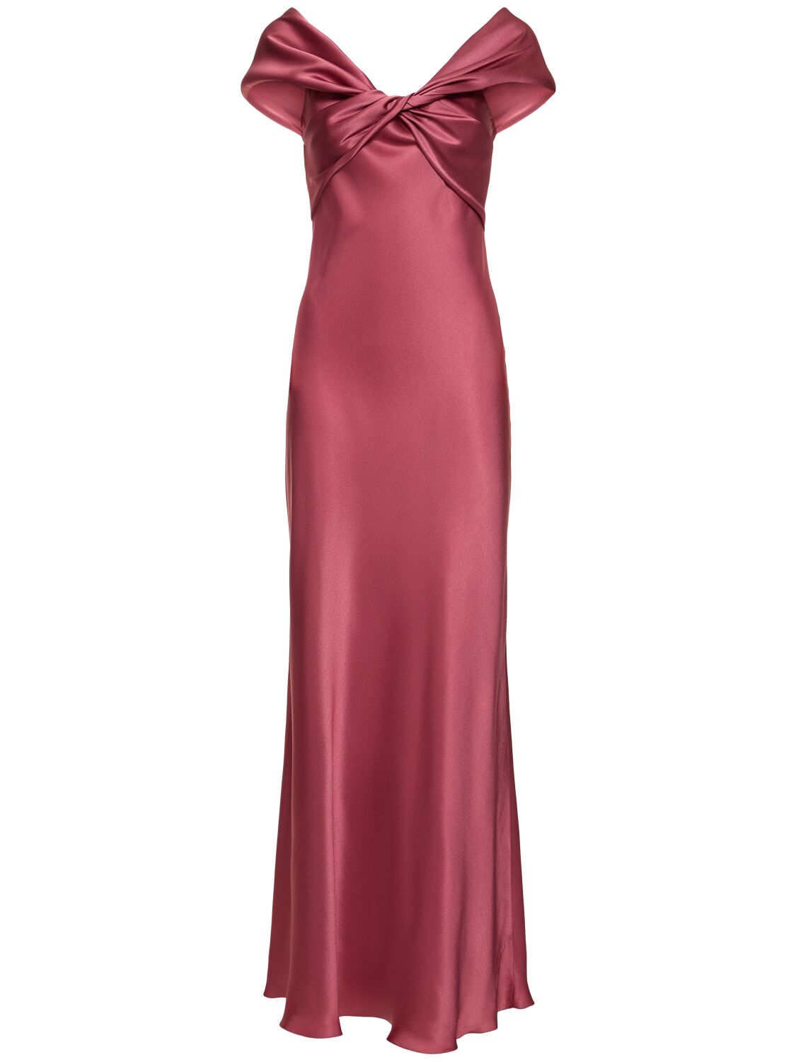 Shop Alberta Ferretti Draped Satin Long Dress In Dark Pink
