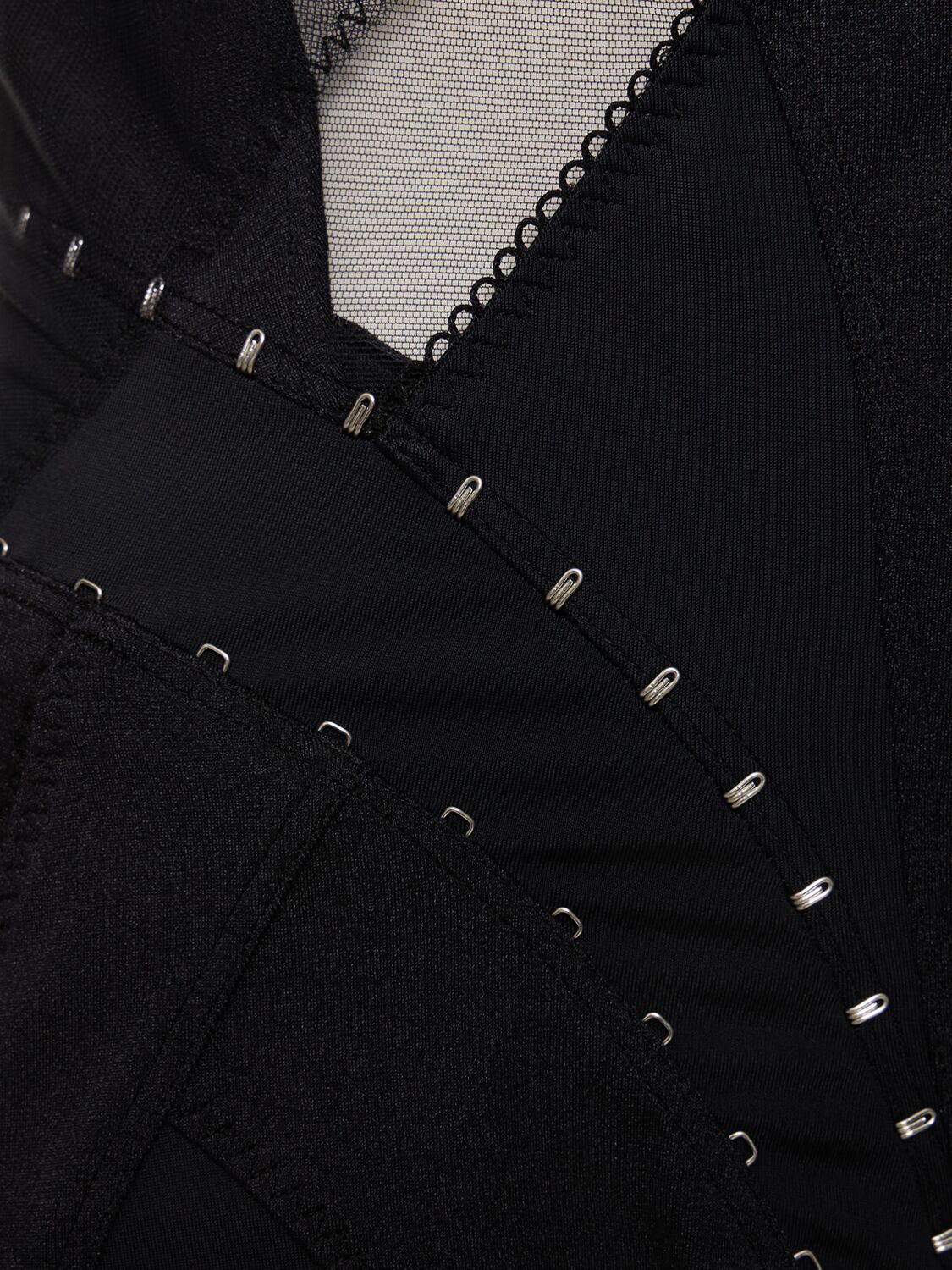 Shop Mugler Lycra & Tulle Mini Dress W/ Hooks In Black