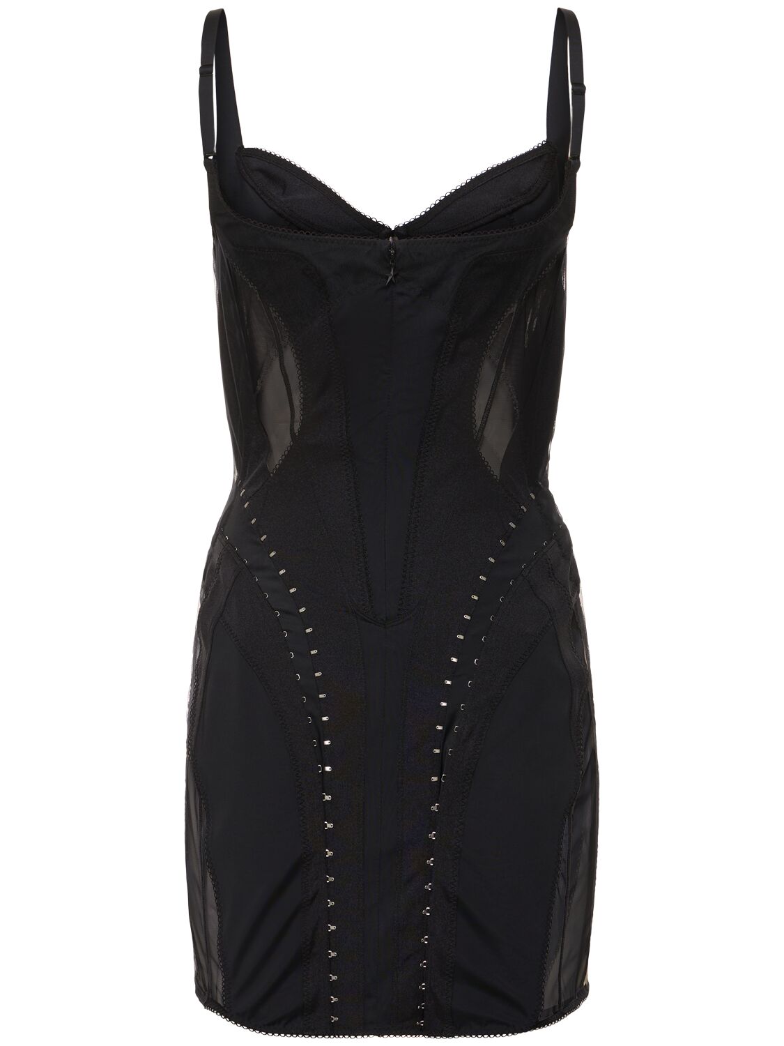 Shop Mugler Lycra & Tulle Mini Dress W/ Hooks In Black