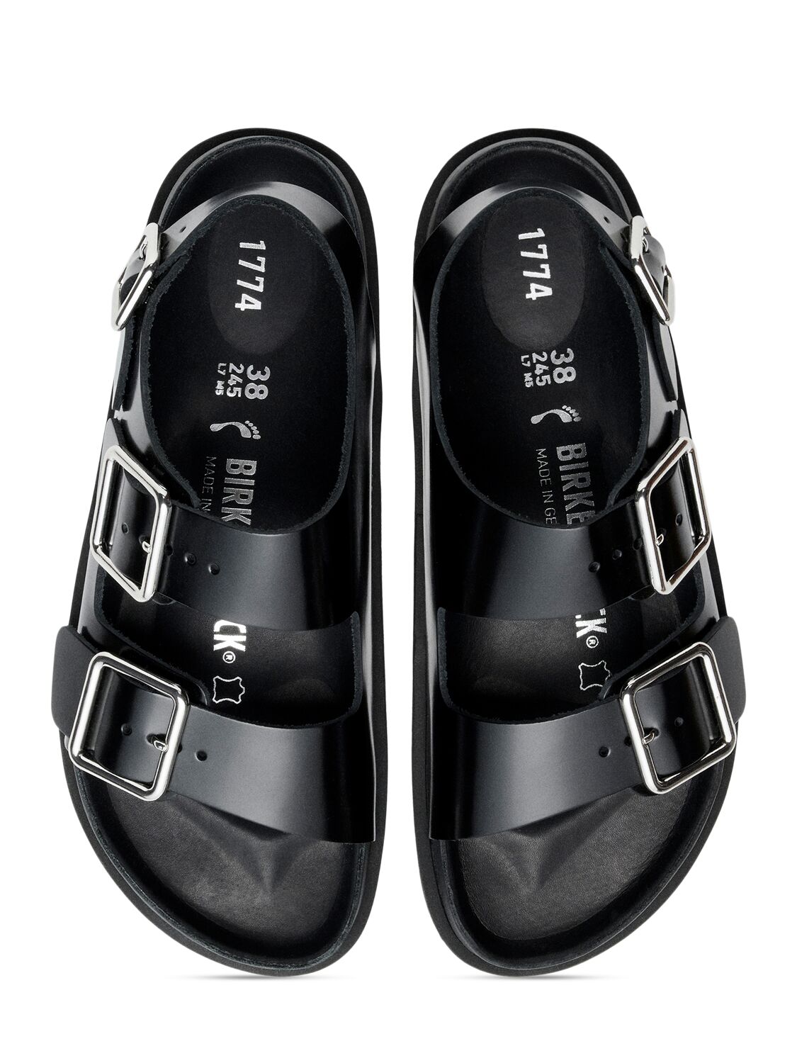 Shop Birkenstock 1774 Milano Shiny Leather Sandals In Black