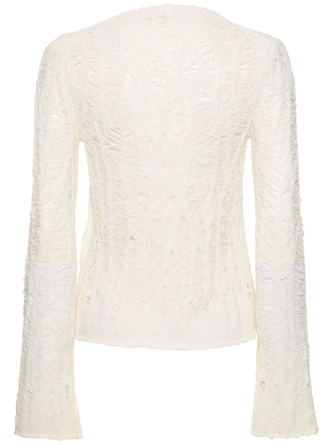 Shop Acne Studios Cotton Blend Openwork Crop Sweater In White