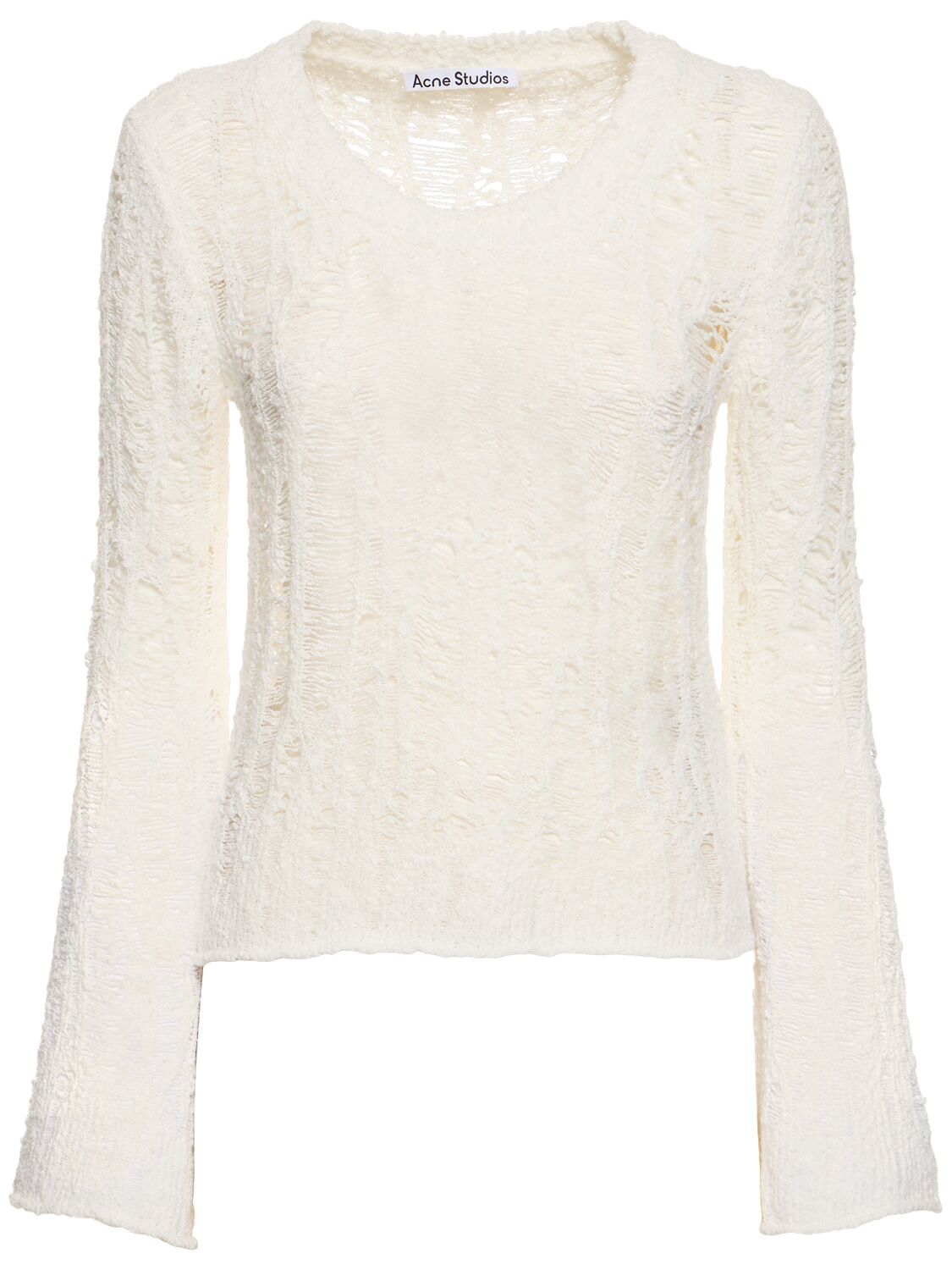 Acne Studios Cotton Blend Openwork Crop Sweater In White
