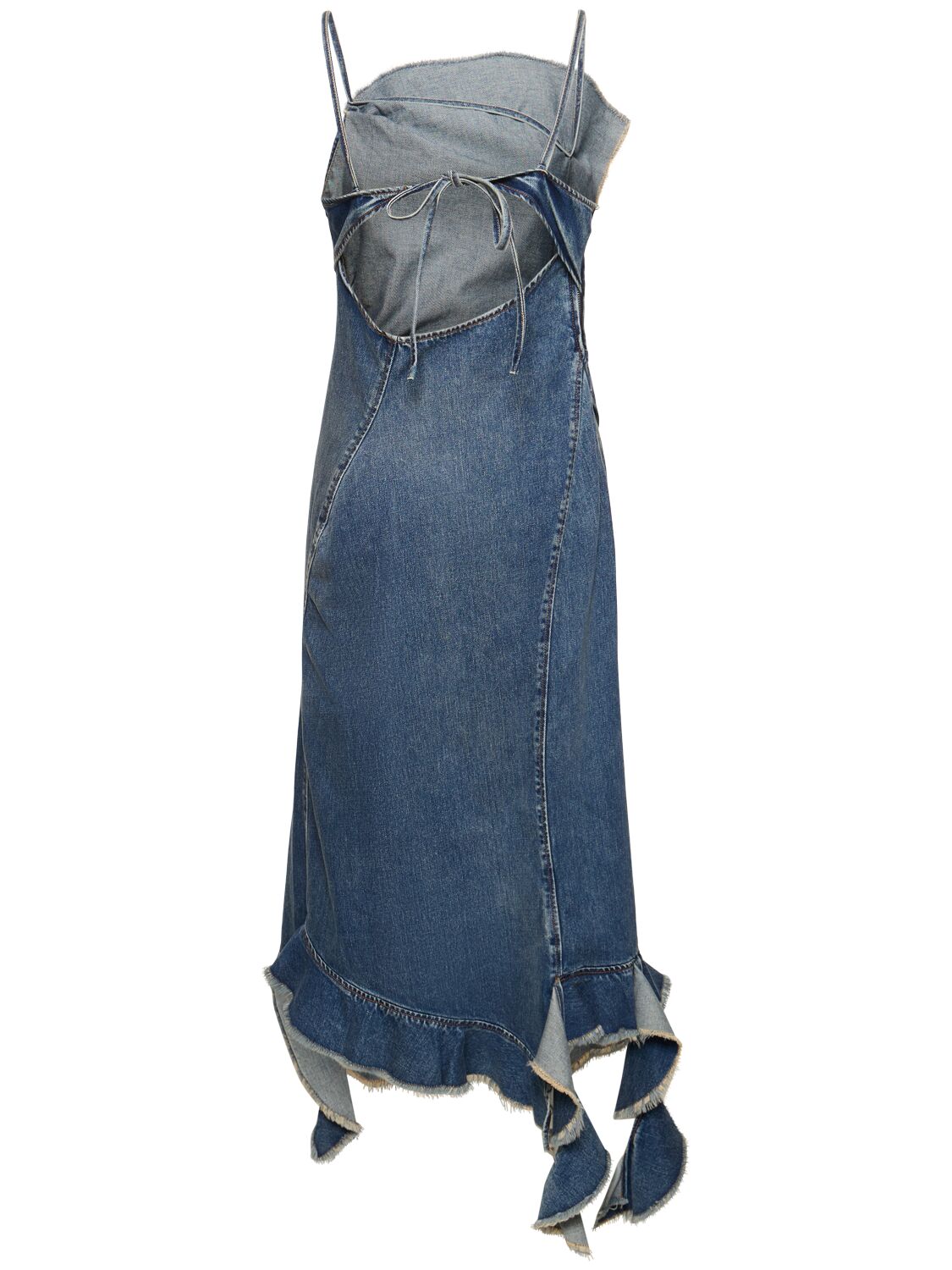Shop Acne Studios Ruffled Denim Self-tie Midi Dress In Blue
