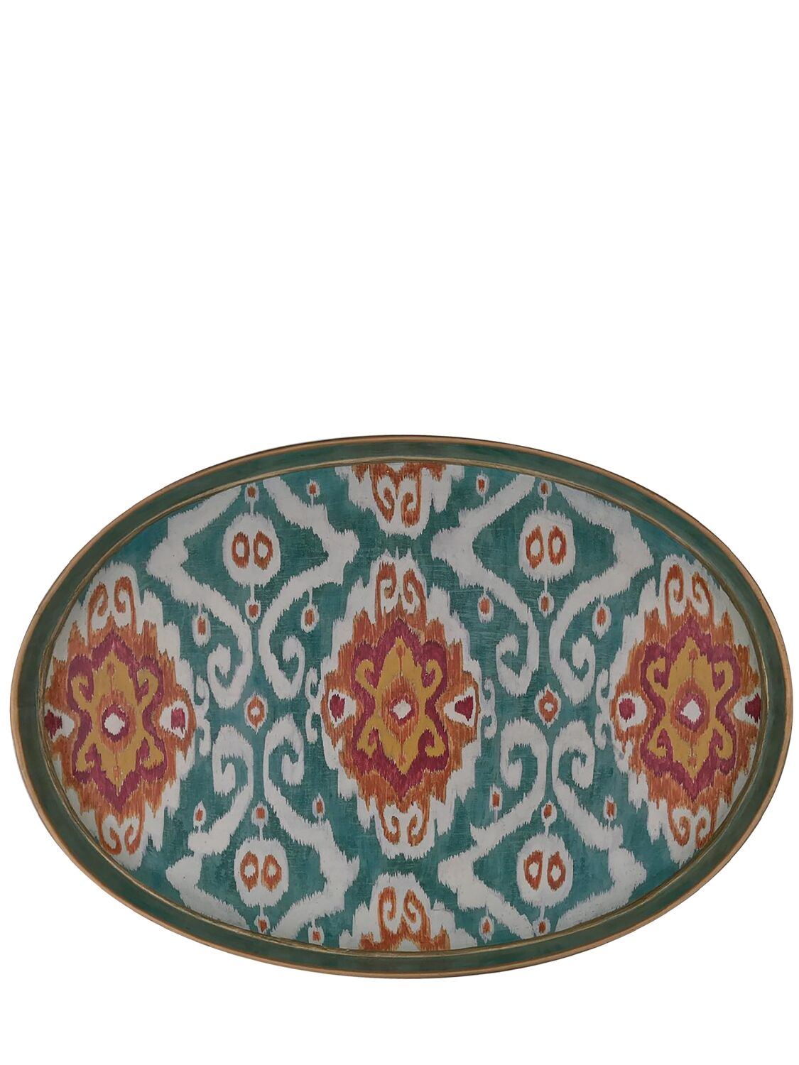 Les Ottomans Ikat Hand-painted Iron Tray In Multi