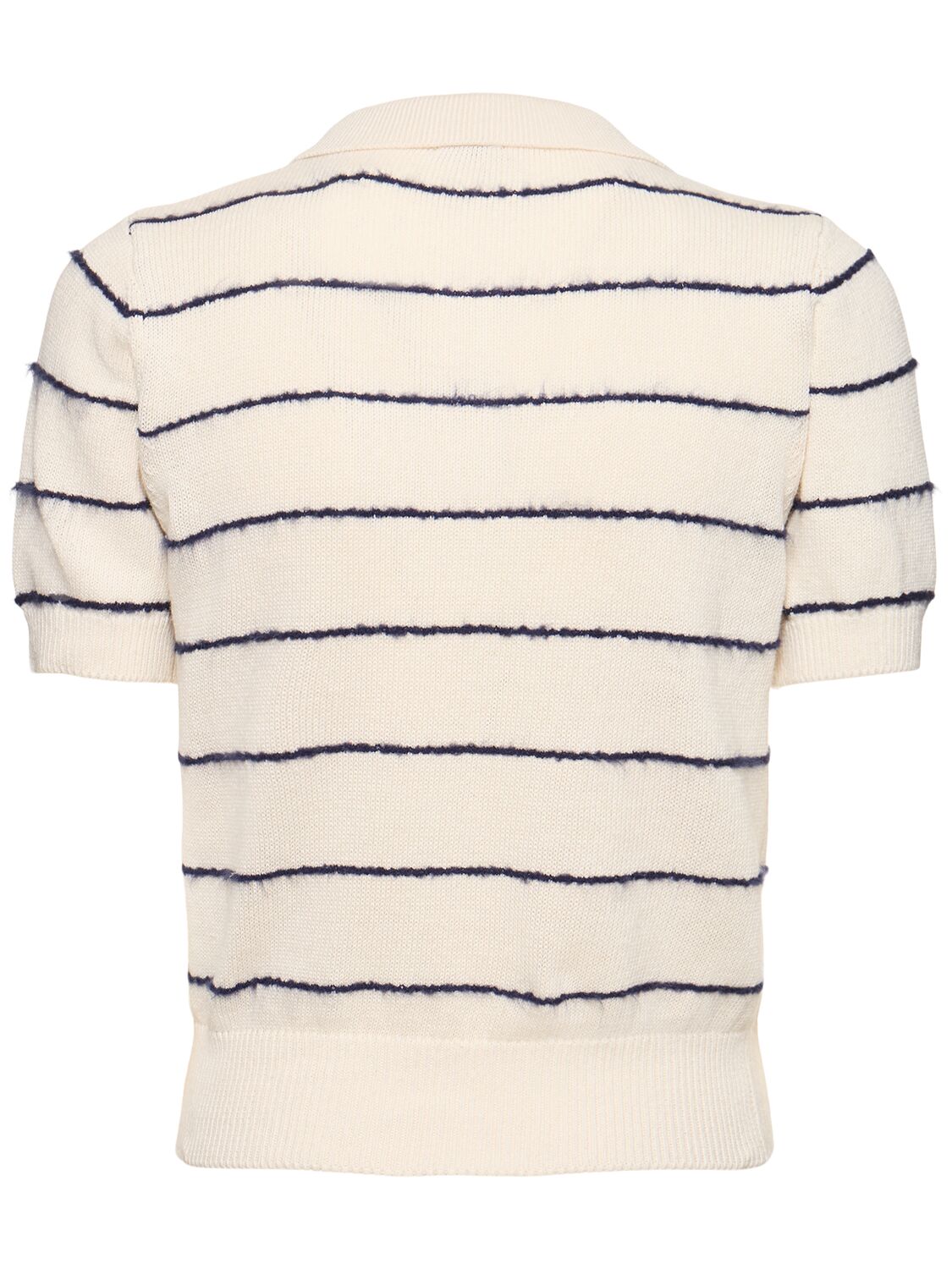 Shop Aspesi Striped Knit Short Sleeve Polo Top In White,blue