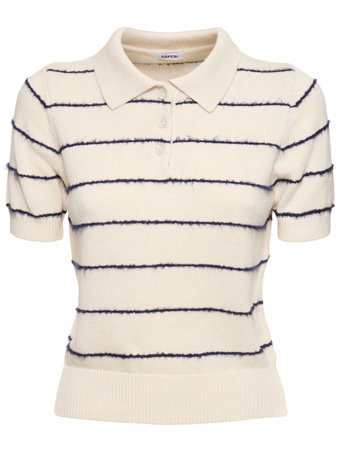Aspesi Striped Knit Short Sleeve Polo Top In White,blue