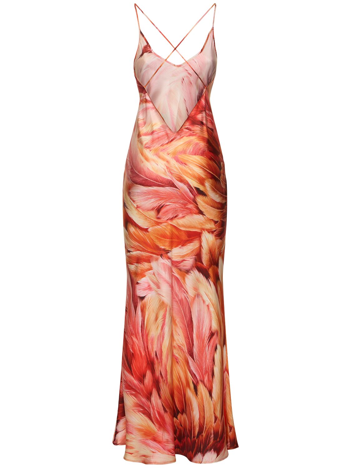 Shop Roberto Cavalli Printed Silk Twill Long Dress In Orange