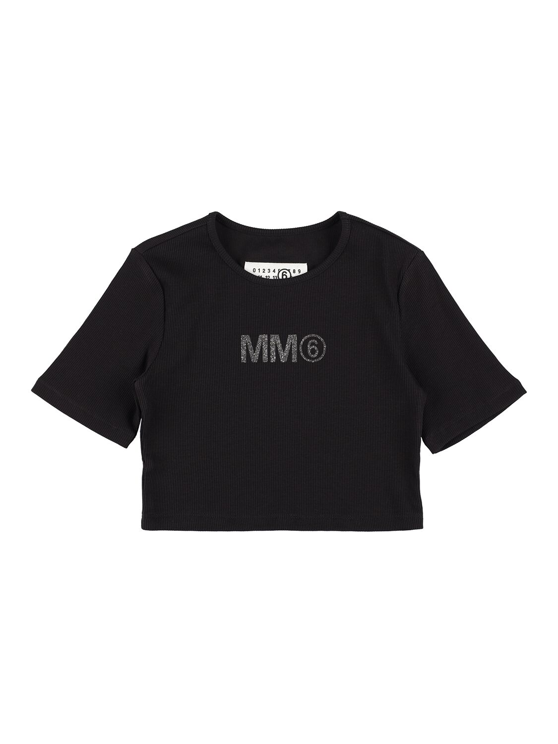 Mm6 Maison Margiela Kids' 贴片棉质平纹针织短款t恤 In Black