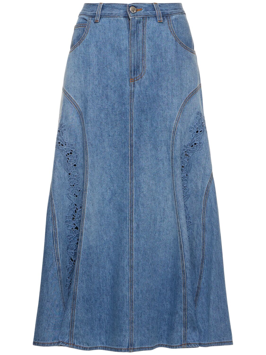 CHLOÉ Cotton & Linen Embroidered Midi Skirt