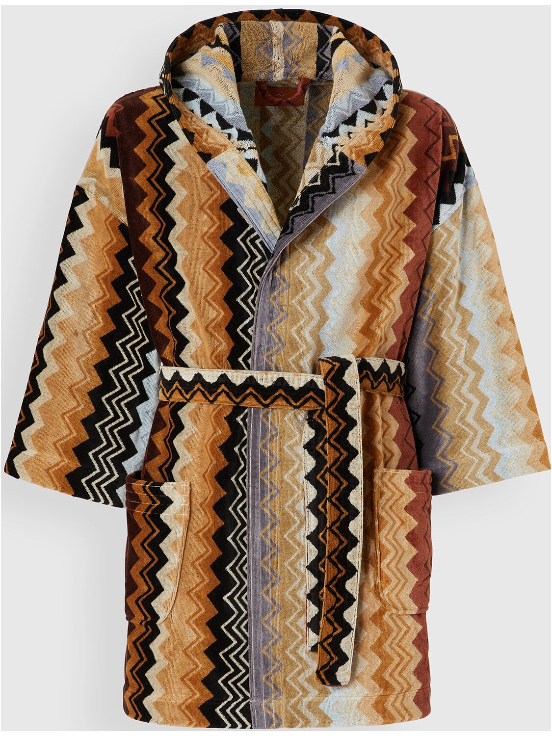 Missoni Home Collection Giacomo Hooded Short Bathrobe In Brown