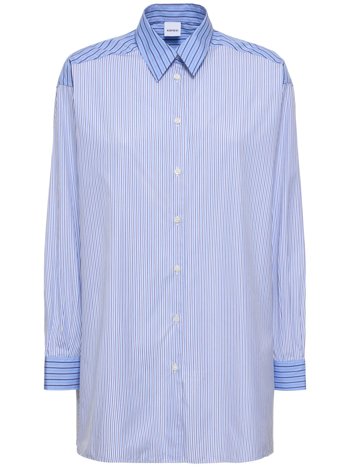 Aspesi Striped Cotton Poplin Shirt In White,blue