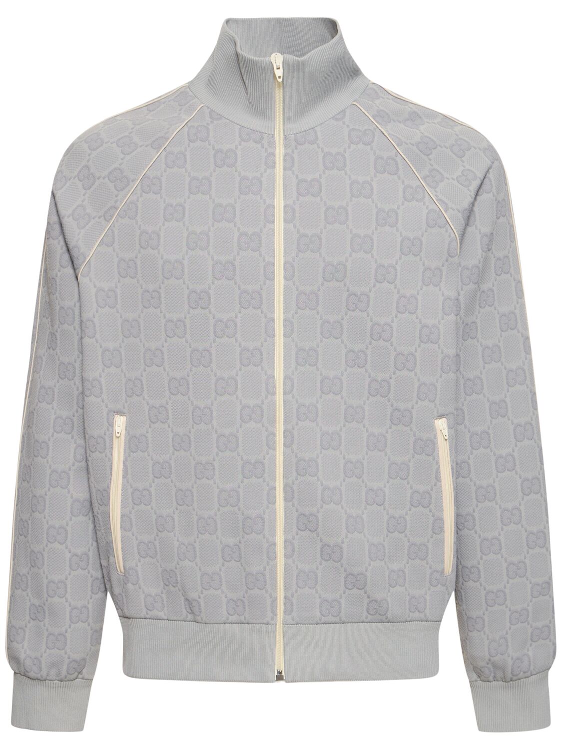 Gucci Gg Details Nylon Zip-up Jacket In Light Grey