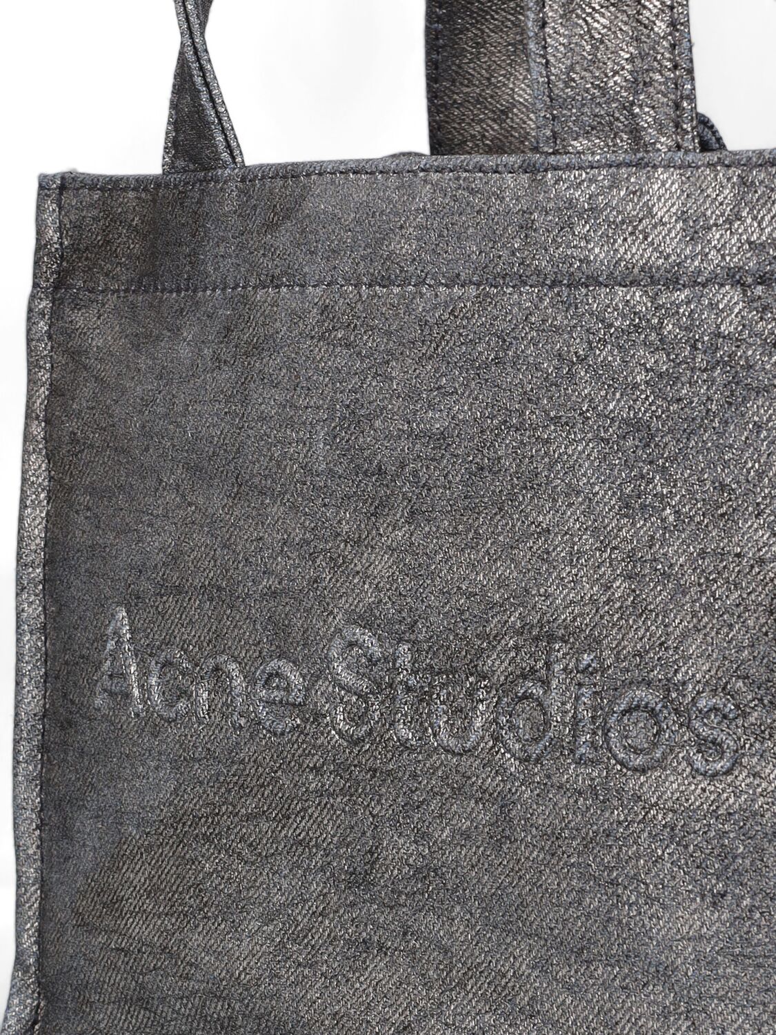 Shop Acne Studios Mini Lunar Logo Coated Cotton Tote Bag In Blue,silver
