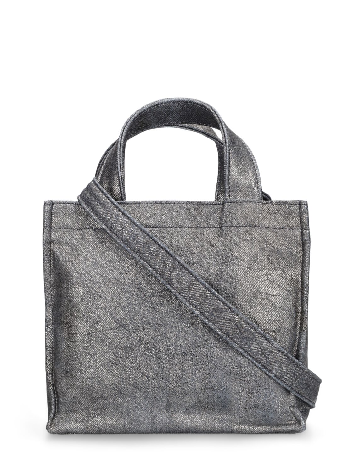 Shop Acne Studios Mini Lunar Logo Coated Cotton Tote Bag In Blue,silver