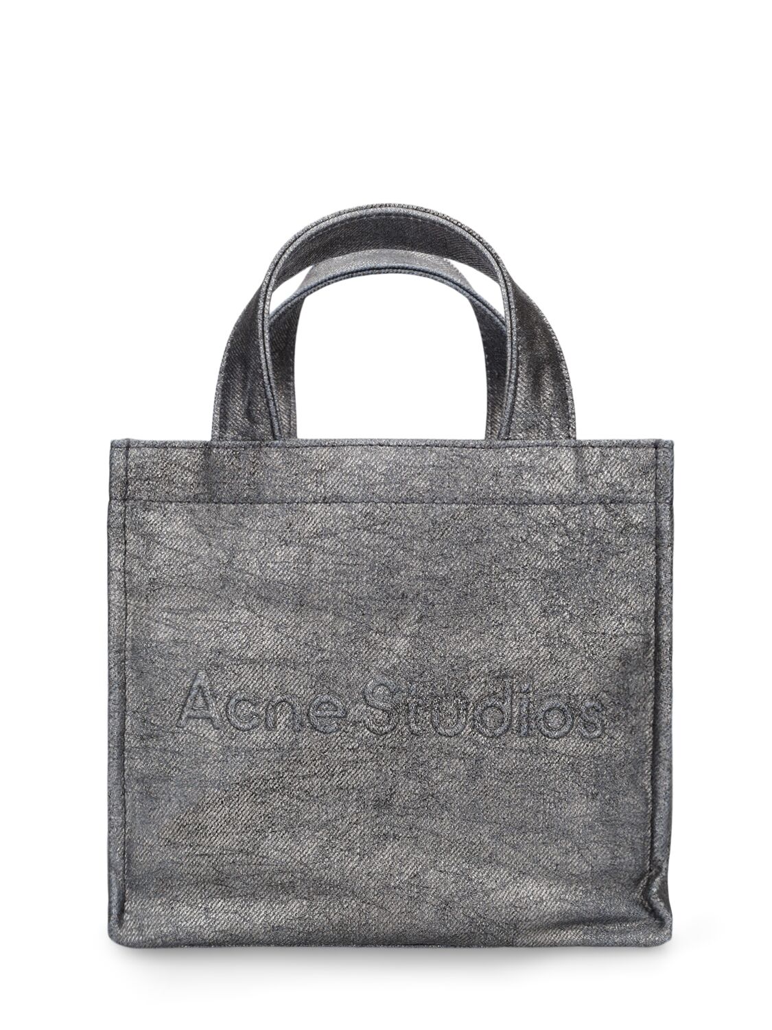 Shop Acne Studios Mini Lunar Logo Coated Cotton Tote Bag In Blue,silver