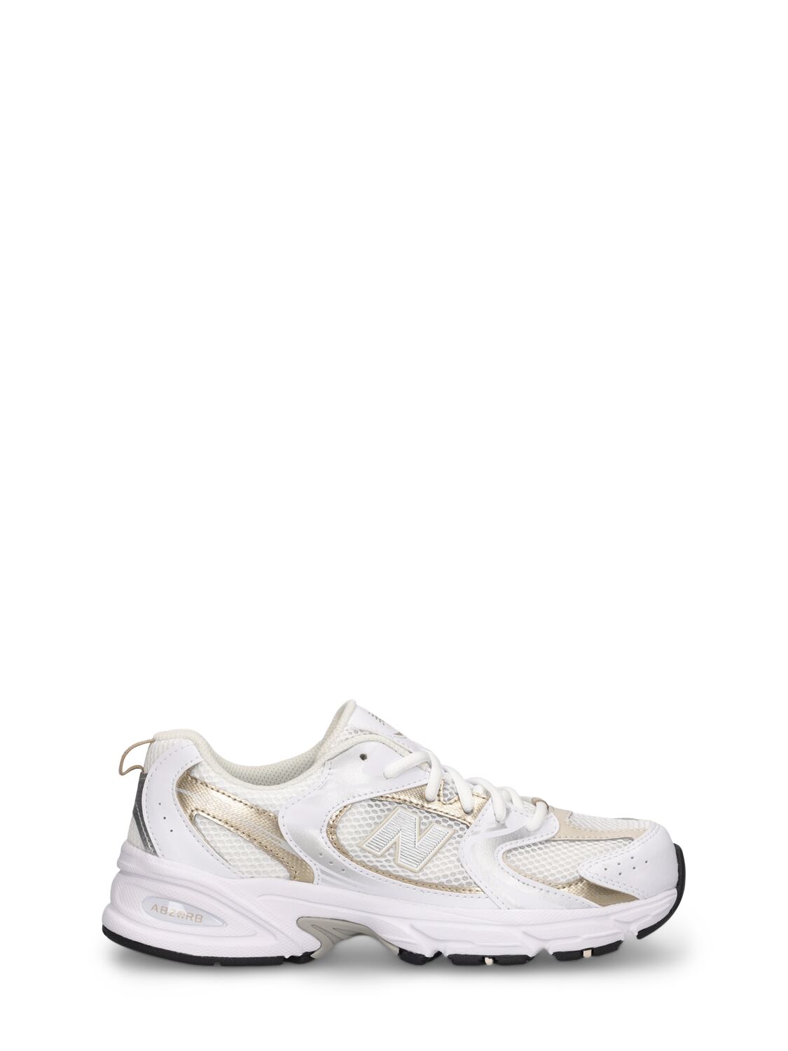 New Balance 530 Faux Leather & Mesh Sneakers In White,gold