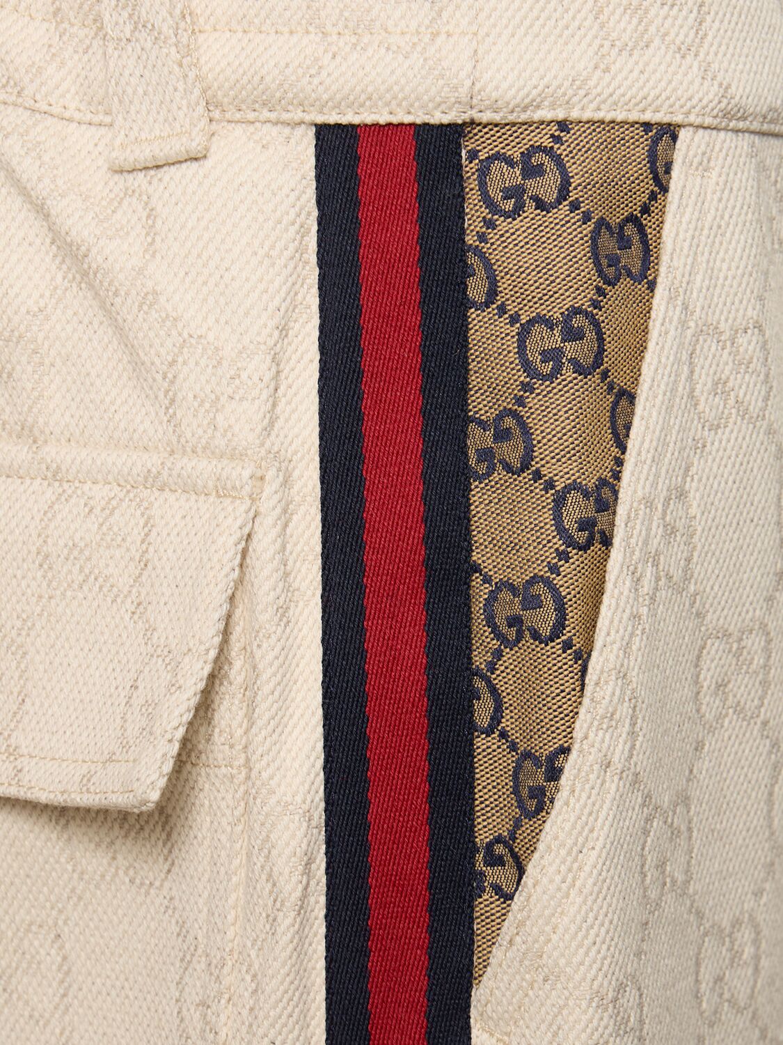 Shop Gucci Gg Web Details Canvas Shorts In Ecru