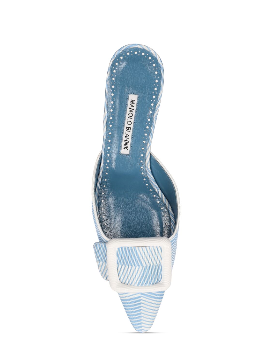 Shop Manolo Blahnik 50mm Maysalebi Grosgrain Mules In Light Blue,white