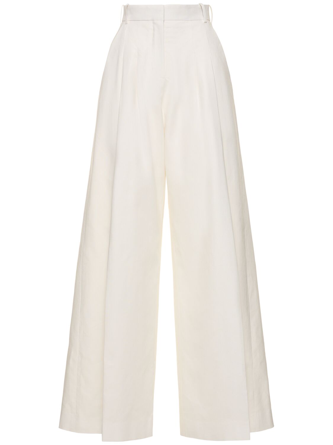 Nina Ricci High Rise Linen Blend Wide Trousers In White